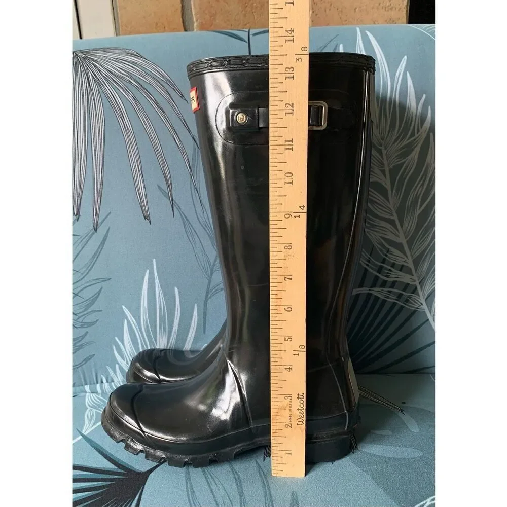 Hunter original kids Gloss Tall Black Rubber Rain Boots F 5 M 4